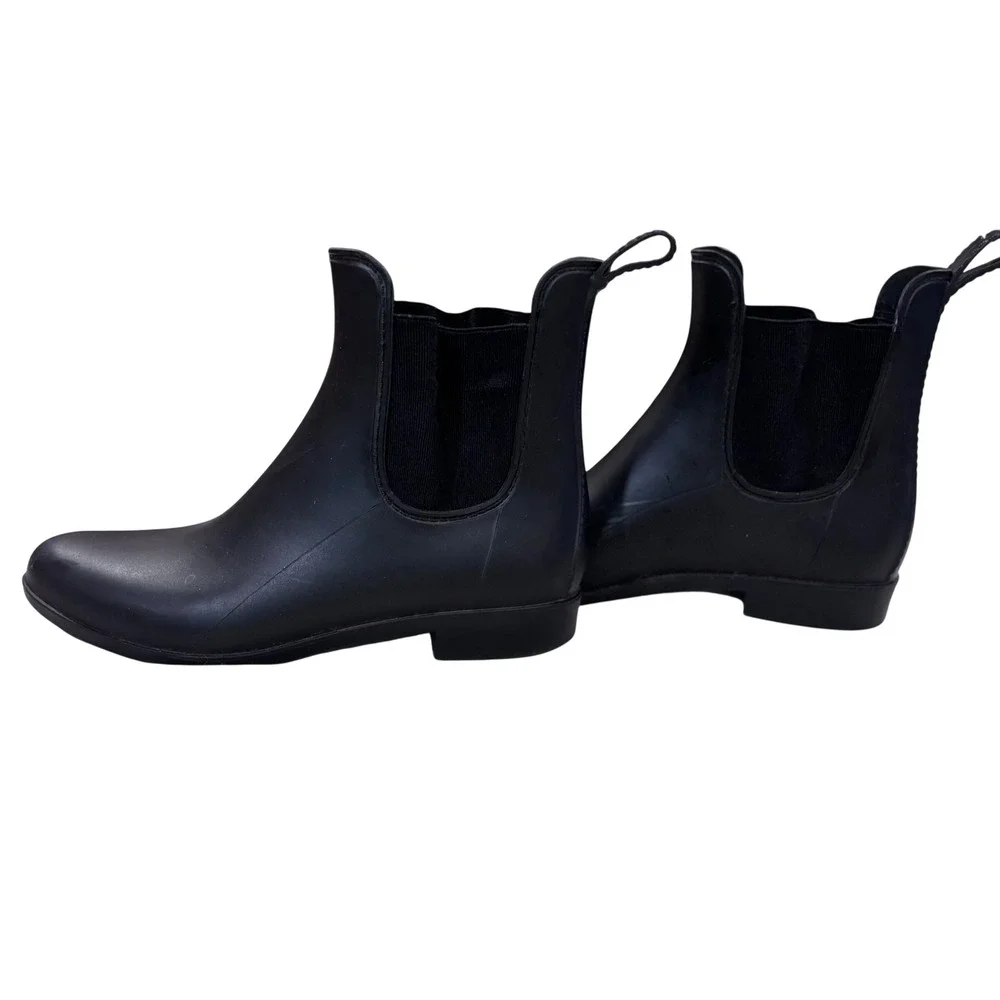 J. Crew Black Matte Rubber Chelsea‎ Boots Rain Ankle Boots Women 7